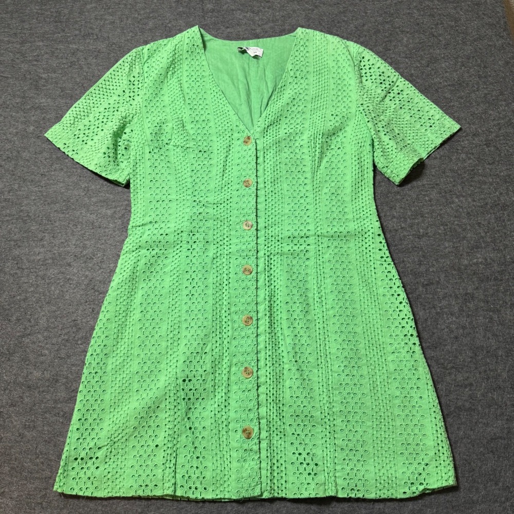 & Other Stories Stockholm Atelier Green Eyelet Cotton Button Front Mini Dress 6